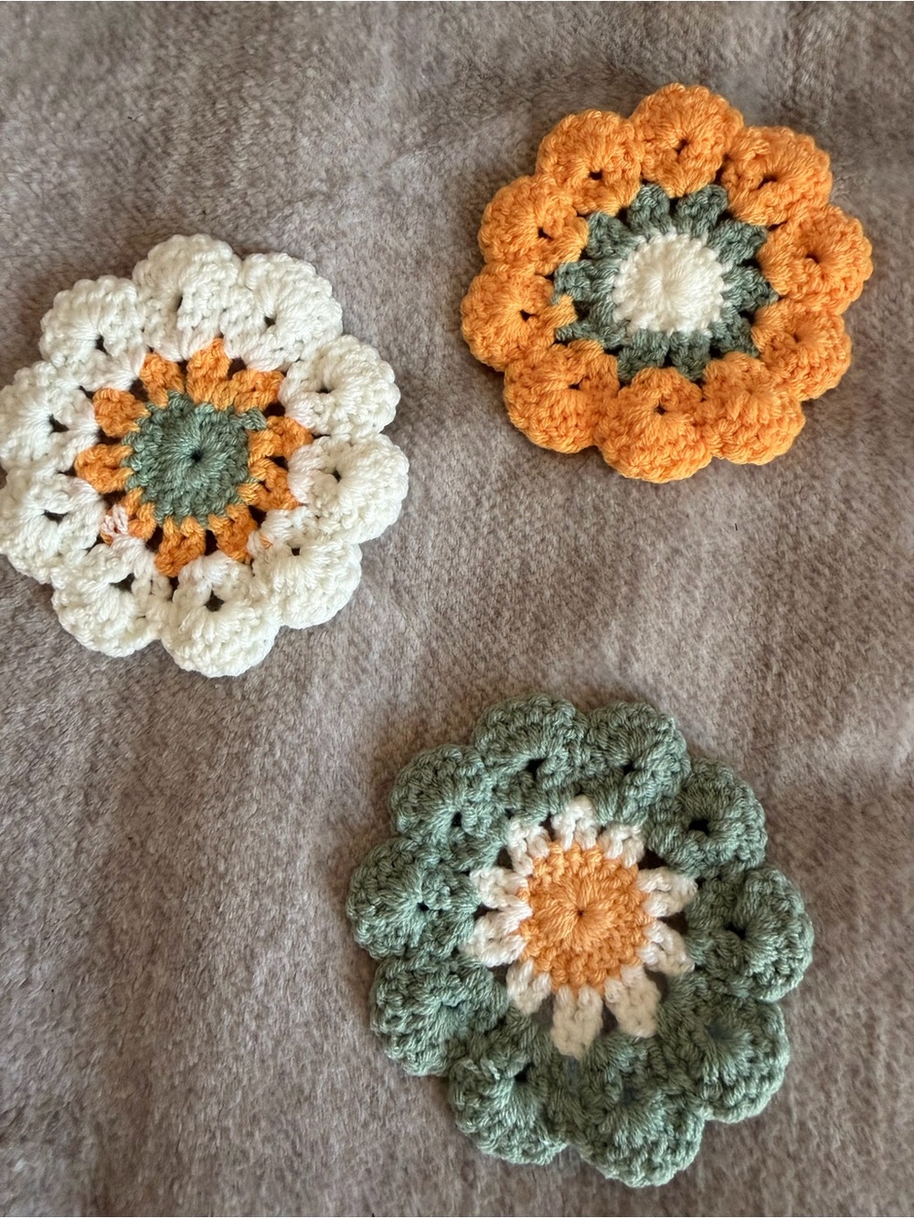 Hand Crocheted Flower Coaster Set – Retro 70s Inspired